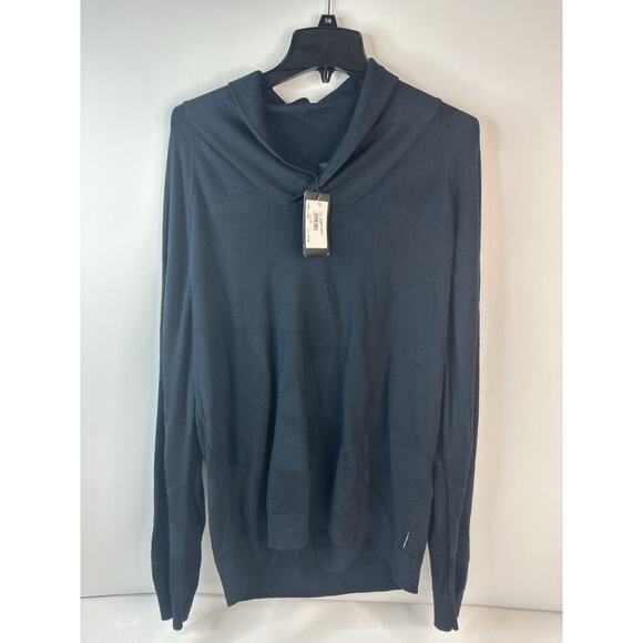 Armani Exchange Sweater Mens 2XL Navy Blue Geometric Cowl Neck Lightweight ￼ - Picture 1 of 6